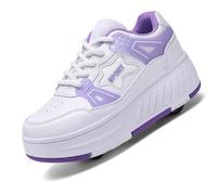 Zapatillas con Ruedas 2 en 1 para Niños, Tenis con Ruedas con 4 Ruedas Desmontables, Patins para Niños y Niñas, Deportivas con Ruedas Calzado de Patinaje,2609 Purple,37 EU