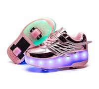 Zapatillas con Ruedas, con USB Carga,Niños Niña LED Luces Zapatos,7 Colores Luminosas Flash Zapatos de Roller Rueda Patines Deportivo al Aire Libre Gimnasia Zapatos de Skateboard