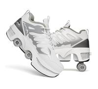 Zapatillas con Ruedas Niña 2 en 1 - Patines Quad Ajustables Talla 33-40 - Zapatillas Patines con 4 Ruedas PU para Skate Urbano y Deporte - Niños y Niñas, white-39