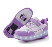 Zapatillas con Ruedas niña y niños Zapatillas con Luces Zapatillas Patines con USB Automática Calzado de Skateboarding Zapatillas Patines Regalos creativos de Vacaciones para niños,Morado,33EU
