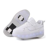 Zapatillas con Ruedas niña y niños Zapatillas con Luces Zapatillas Patines con USB Automática Calzado de Skateboarding Zapatillas Patines Regalos creativos de Vacaciones para niños,Blanco,30EU