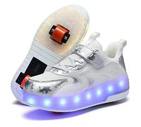 Zapatillas con Ruedas para niñas y niños, Zapatillas de Skateboard con Dos Ruedas y Luces LED, luz Ajustable con Cambio de Color, Carga USB, universales para Chicos y Chicas