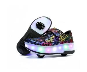 Zapatillas con Ruedas para niños 2 en 1 con Patines de Ruedas,Negro 38 EU