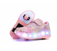 Zapatillas con Ruedas para niños 2 en 1 con Patines de Ruedas,Rosa 31 EU