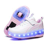 Zapatillas Con Ruedas Para Niños y Niña - Led Luces, Carga USB Automática - Calzado de Skateboarding Con Dos Ruedas