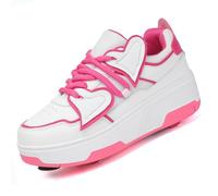 Zapatillas con Ruedas para Niños y Niñas, Zapatos Deportivos 2 en 1 con 4 Ruedas Desmontables Retráctiles, Patines de Skate para Exterior Zapatillas de Patinaje y Correr,339 Rose Red,40 EU