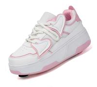 Zapatillas con Ruedas para Niños y Niñas, Zapatos Deportivos 2 en 1 con 4 Ruedas Desmontables Retráctiles, Patines de Skate para Exterior Zapatillas de Patinaje y Correr,339 Pink,40 EU