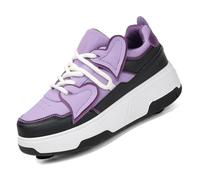 Zapatillas con Ruedas para Niños y Niñas, Zapatos Deportivos 2 en 1 con 4 Ruedas Desmontables Retráctiles, Patines de Skate para Exterior Zapatillas de Patinaje y Correr,339 Purple,38 EU