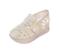 Zapatillas con tacón de cuña para mujer, zapatos brillantes con lentejuelas, calzado bajo y slip-on de tela, ideales para correr deportes al aire libre y caminar. Estilo básico cómodo y transpirable