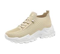 Zapatillas Correr Mujer - Zapatillas Casuales Calzado Elegante para Primavera Y Verano Diseño Cómodo Sin Cordones Camisetas Y Vaqueros Tacón De Altura Media Zapatillas Y (Beige 36)