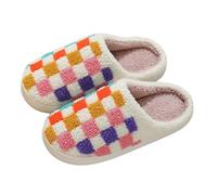 Zapatillas de algodón Acolchadas cálidas de Gran tamaño con Dibujos Animados de patrón de Cuadros Multicolores de Invierno para Parejas (Multicolour, 39) #40