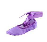 Zapatillas de ballet para niña, elegantes, con cordones, ligeras, planas, para ballet, pisos, transpirables, de un solo color, zapatillas de gimnasia, zapatos de rendimiento, morado, 32 EU