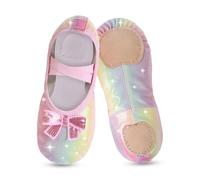 Zapatillas de ballet para niñas, niños pequeños, zapatillas de ballet con purpurina, diseño con un lindo arco dividido zapatos de ballet, arco iris, 25 EU