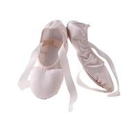 Zapatillas de ballet satén con cinta for niñas y mujeres, zapatillas baile suela suave, práctica planas Para Práctica o Presentación de Danza(Pink,27)