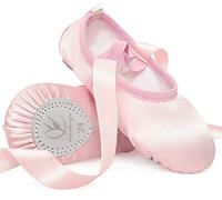 Zapatillas de Ballet Satén Zapatillas de Danza Suela de Cuero con Cinta para Niñas Tallas 22-40