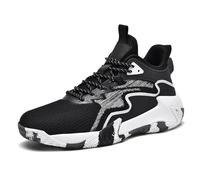 Zapatillas de Baloncesto Altas for Hombre: Zapatillas Transpirables con diseño de Llamas, Zapatillas de cancha Antideslizantes, duraderas y con amortiguación.(Black+White-6,37 EU)