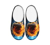 Zapatillas de baloncesto para mujer con diseño de fuego y agua, de franela, antideslizantes, cálidas, para invierno, para interiores y exteriores, multicolor, X-Small Men/ Small Women
