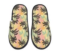 Zapatillas De Casa Estampado De Palmeras De Coco Tropicales Pantuflas Mujer Invierno Lavable Algodón Zapatilla, Para Viaje, Hotel, Interior Y Exterior, L