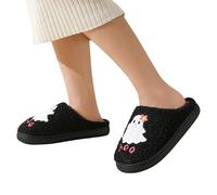 Zapatillas De Casa Fantasma De Halloween,Zapatillas De Halloween Para Mujer - Pantuflas sin cordones para interiores y exteriores con diseño Boo Ghost | Pantuflas interiores al aire libre borrosas del