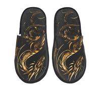 Zapatillas De Casa Impresión Artística Del Tatuaje Del Dragón Dorado Pantuflas Mujer Lavable Mulliditas Algodón Zapatilla, Para Spa, Hotel, Interior Y Exterior, M