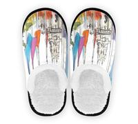 Zapatillas de casa para hombre y mujer, forro polar coral, antideslizantes, cálidas, para el hogar, interiores, talla M, Half - Banderas de mástil y arquitectura urbana, Large
