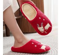 Zapatillas de casa para mujer con un elegante diseño de dibujos animados de renos rojos para Navidad, suelas suaves y silenciosas para uso en interiores, Zapatos de mujer