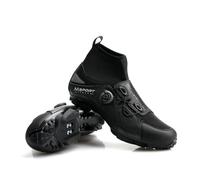 Zapatillas de ciclismo MTB de invierno antideslizantes anti-lluvia, zapatos de bicicleta de montaña para hombres/mujeres compatibles con pedales SPD, Negro , 39 EU