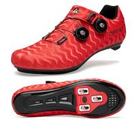Zapatillas de Ciclismo para Hombre Zapatillas de Bicicleta de Carretera para Mujer compatibles con Look SPD SPD-SL Delta Cleats Zapatillas para Bicicleta de Interior Exteriores Rayas Rojo EU41