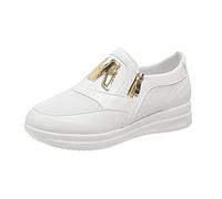 Zapatillas de correr con plataforma de apoyo de arco de malla elástica para mujer, con cremallera lateral, zapatillas de deporte, modernas, ligeras, transpirables, informales, Blanco, 40 EU