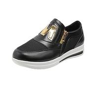 Zapatillas de correr con plataforma de apoyo de arco de malla elástica para mujer, con cremallera lateral, zapatillas de deporte, modernas, ligeras, transpirables, informales, Negro , 41 EU