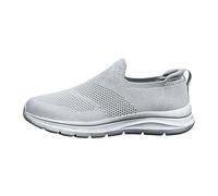Zapatillas de correr ligeras para hombre, sin cordones, de malla, transpirables, antideslizantes, planas, para tiempo libre, tenis, fitness, correr, entrenamiento, cómodas, de verano, gris, 41 EU