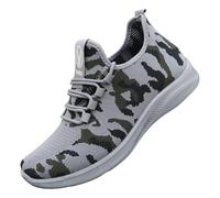Zapatillas de correr para hombre, de malla, transpirables, de camuflaje, para caminar, caminar, correr, correr, deportes, antideslizantes, suaves, para exteriores, montañas, ligeras, gris, 44 EU