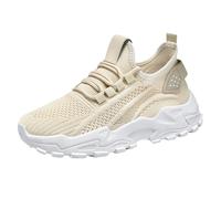Zapatillas de correr para hombre, ligeras, transpirables, informales, de malla, transpirables, resistentes al desgaste, antideslizantes, con cordones, unisex, zapatos de trabajo, beige, 38 EU