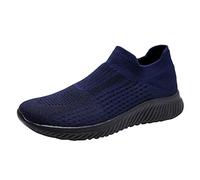 Zapatillas de correr para hombre sin cordones, zapatillas deportivas transpirables, tallas grandes, ligeras, cómodas, informales, deportivas, de verano, azul oscuro, 43 EU