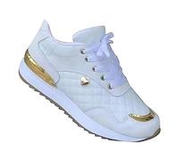 Zapatillas de correr para mujer, impermeables, ligeras, blancas y doradas, con pies anchos, plataforma, con amortiguación, antideslizantes, para caminar, elegantes, cómodas, Blanco, 37 EU