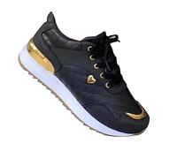 Zapatillas de correr para mujer, impermeables, ligeras, blancas y doradas, con pies anchos, plataforma, con amortiguación, antideslizantes, para caminar, elegantes, cómodas, Negro , 38 EU