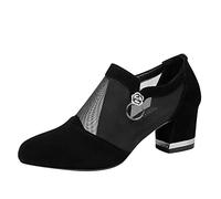 Zapatillas de correr para mujer moda toda la temporada zapatos casuales tacón grueso sandalias sexy hueco cremallera de malla, Negro , 37 EU