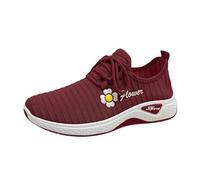 Zapatillas de correr para mujer, transpirables, ligeras, cómodas, resistentes al desgaste, para el tiempo libre, monocolor, tallas grandes, con cordones, para correr, rojo, 36 EU