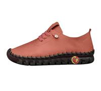 Zapatillas de cuero ligeras con cordones, informales, cómodas cosidas, de caña baja, para caminar para mujer, rojo ladrillo, 37.5 EU
