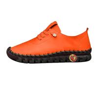 Zapatillas de cuero ligeras con cordones, informales, cómodas cosidas, de caña baja, para caminar para mujer, Orange, 36.5 EU