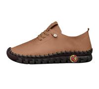 Zapatillas de cuero ligeras con cordones, informales, cómodas cosidas, de caña baja, para caminar para mujer, marrón, 36.5 EU