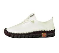Zapatillas de cuero ligeras con cordones, informales, cómodas cosidas, de caña baja, para caminar para mujer, beige, 36.5 EU