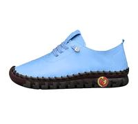 Zapatillas de cuero ligeras con cordones, informales, cómodas cosidas, de caña baja, para caminar para mujer, azul claro, 36.5 EU