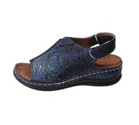 Zapatillas de cuero para mujer, con cordones, transpirables, de caña baja, ortopédicas, suela suave, puntera redonda, ajuste ancho, informales, antideslizantes, para verano, Blue, 7.5 UK 3X-Narrow