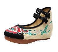 Zapatillas de Cuña Bordadas con Flores Chinas para Mujer Tradicionales Asiáticas de Estilo Mary Jane Zapatos de Lona para Novia, Ballet, Yoga Suela de Goma