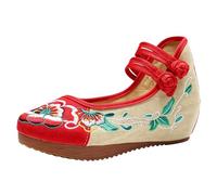 Zapatillas de Cuña Bordadas con Flores Chinas para Mujer Tradicionales Asiáticas de Estilo Mary Jane Zapatos de Lona para Novia, Ballet, Yoga Suela de Goma