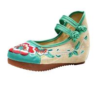 Zapatillas de Cuña Bordadas con Flores Chinas para Mujer Tradicionales Asiáticas de Estilo Mary Jane Zapatos de Lona para Novia, Ballet, Yoga Suela de Goma