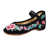 Zapatillas de Cuña Bordadas con Flores Chinas para Mujer Tradicionales Asiáticas de Estilo Mary Jane Zapatos de Lona para Novia, Ballet, Yoga Suela de Goma
