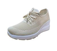 Zapatillas de cuña de malla para mujer, transpirables, con soporte de arco de encaje, zapatos para caminar, zapatos ortopédicos de plataforma de verano para mujer, zapatillas ligeras de moda, Khaki