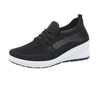 Zapatillas de cuña de malla para mujer, transpirables, con soporte de arco de encaje, zapatos para caminar, zapatos ortopédicos de plataforma de verano para mujer, zapatillas ligeras de moda, Black